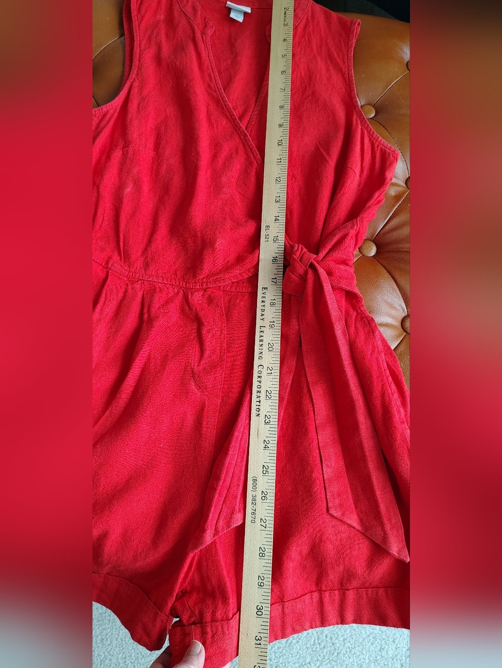 a new day Bright Tomato Red Sleeveless Tie Linen Romper